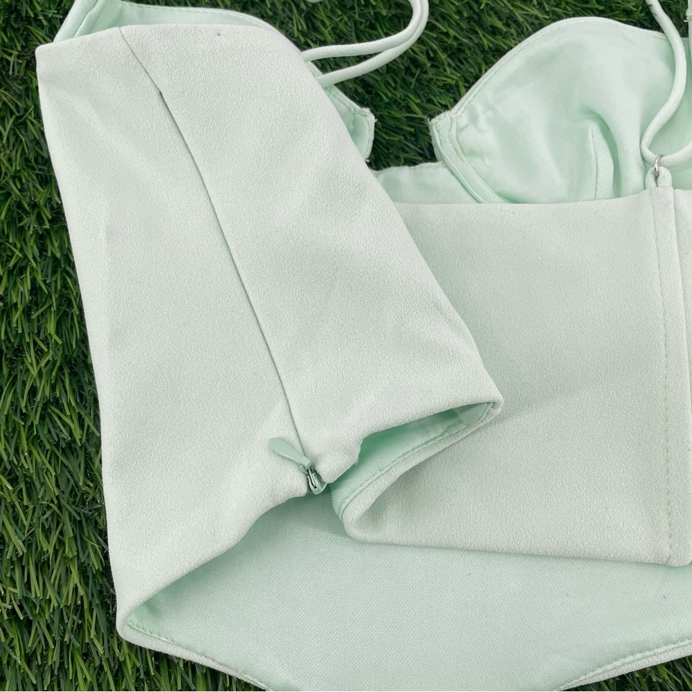 ZARA Poplin Mint Green Corset Cropped Tank Top - Picture 6 of 7
